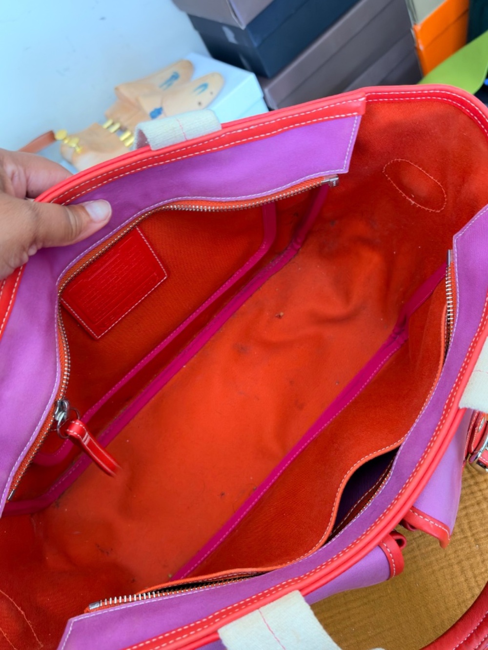 Vintage Coach Twill Garden Tote 6734 Pink Red Y2K - Picture 7 of 9